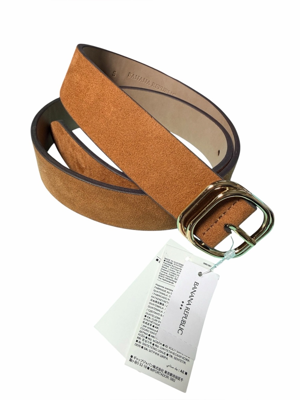 Banana Republic Women's Tan Suede Style (Vegan) Belt with Gold Buckle Size Small
